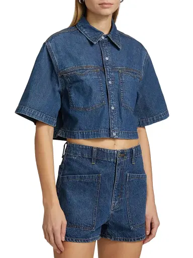 Re/done Women's Oversized Western Crop Shirt - Rustic Indigo | Thumbnail 4 Re/done Women's Oversized Western Crop Shirt - Rustic Indigo | Thumbnail 4
