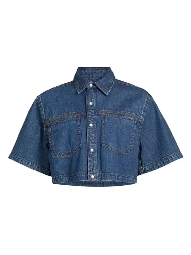 Re/done Women's Oversized Western Crop Shirt - Rustic Indigo | Thumbnail 1 Re/done Women's Oversized Western Crop Shirt - Rustic Indigo | Thumbnail 1