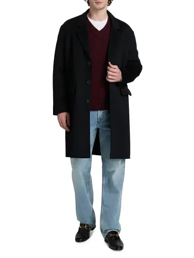 FRAME Men's Double Face Wool Overcoat - Dark Navy | Thumbnail 2 FRAME Men's Double Face Wool Overcoat - Dark Navy | Thumbnail 2