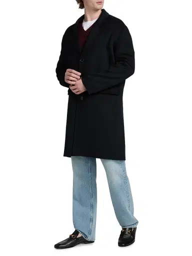 FRAME Men's Double Face Wool Overcoat - Dark Navy | Thumbnail 4 FRAME Men's Double Face Wool Overcoat - Dark Navy | Thumbnail 4