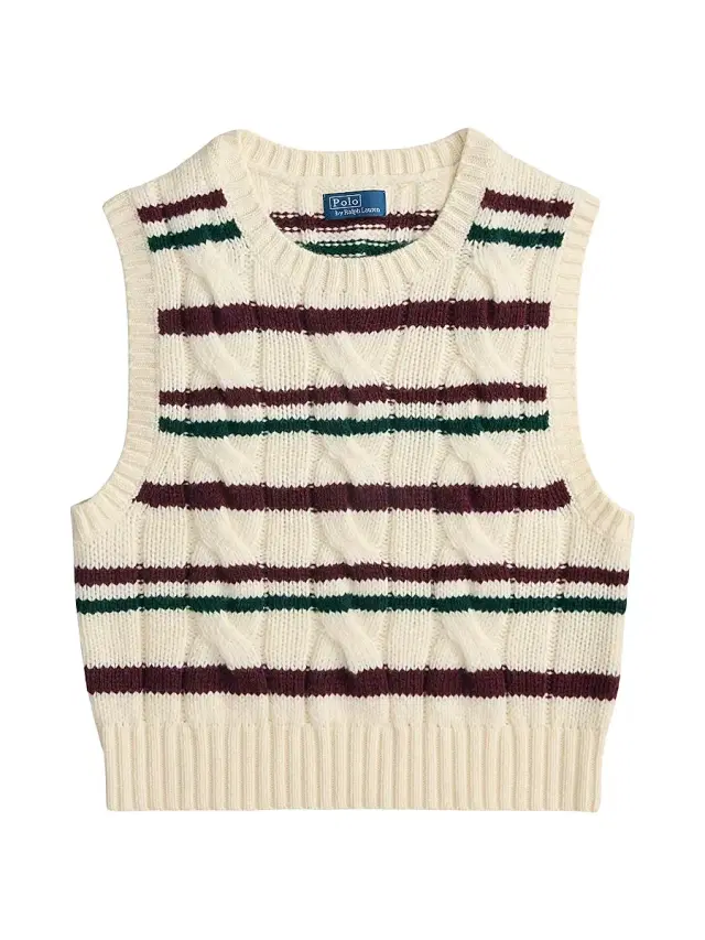 Women's Striped Cable Wool-Cashmere Sweater Vest - Authentic Cream