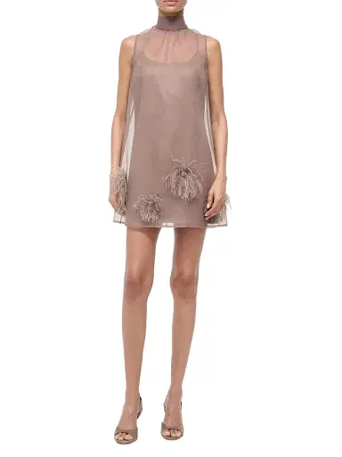 Staud Women's Albee Feather-Embellished Mesh Minidress - Truffle - Size XS | Thumbnail 2