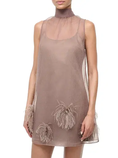 Staud Women's Albee Feather-Embellished Mesh Minidress - Truffle - Size XS | Thumbnail 3