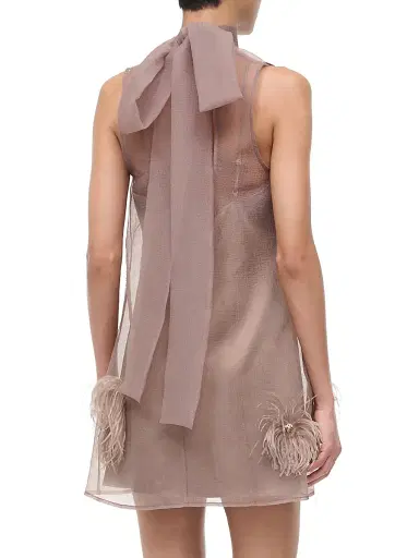 Staud Women's Albee Feather-Embellished Mesh Minidress - Truffle - Size XS | Thumbnail 5