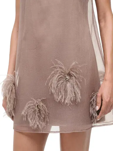 Staud Women's Albee Feather-Embellished Mesh Minidress - Truffle - Size XS | Thumbnail 6