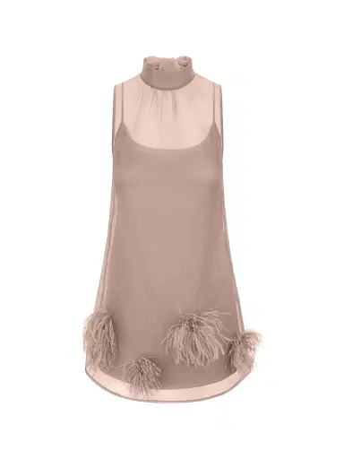 Staud Women's Albee Feather-Embellished Mesh Minidress - Truffle - Size XS | Thumbnail 1
