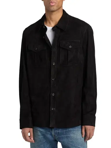 Ralph Lauren Purple Label Men's Suede Utility Overshirt - Polo Black | Thumbnail 3 Ralph Lauren Purple Label Men's Suede Utility Overshirt - Polo Black | Thumbnail 3