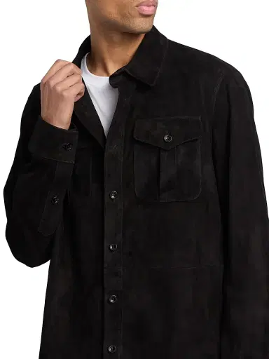 Ralph Lauren Purple Label Men's Suede Utility Overshirt - Polo Black | Thumbnail 7 Ralph Lauren Purple Label Men's Suede Utility Overshirt - Polo Black | Thumbnail 7