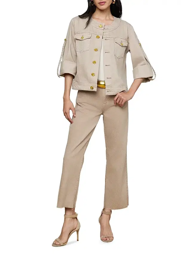 L'AGENCE Women's Anouk Collarless Denim Jacket - Biscuit