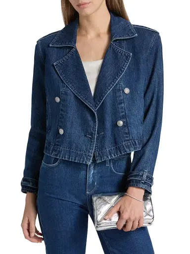 L'Agence Women's Maddox Cropped Double-Breasted Denim Jacket | Thumbnail 3