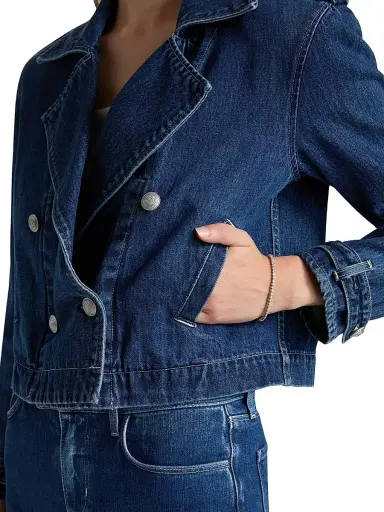 L'Agence Women's Maddox Cropped Double-Breasted Denim Jacket | Thumbnail 6