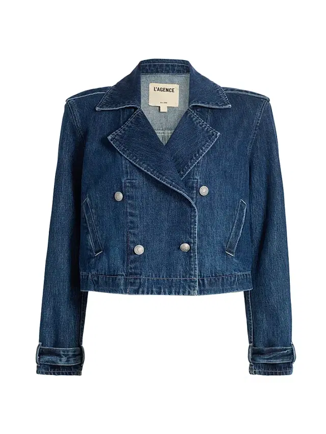L'AGENCE Women's Maddox Cropped Double-Breasted Denim Jacket - Enchanted