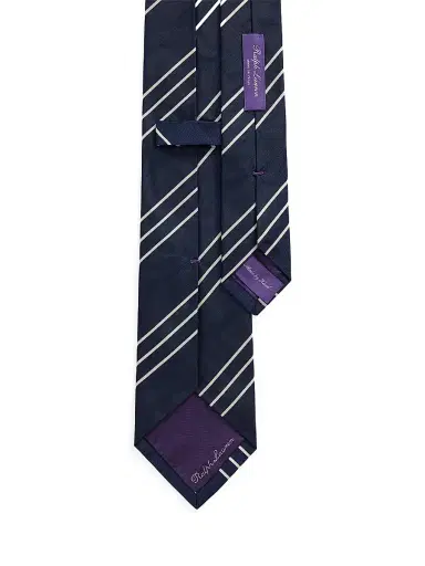 Ralph Lauren Purple Label Men's Striped Silk Faille Tie - Navy | Thumbnail 4 Ralph Lauren Purple Label Men's Striped Silk Faille Tie - Navy | Thumbnail 4