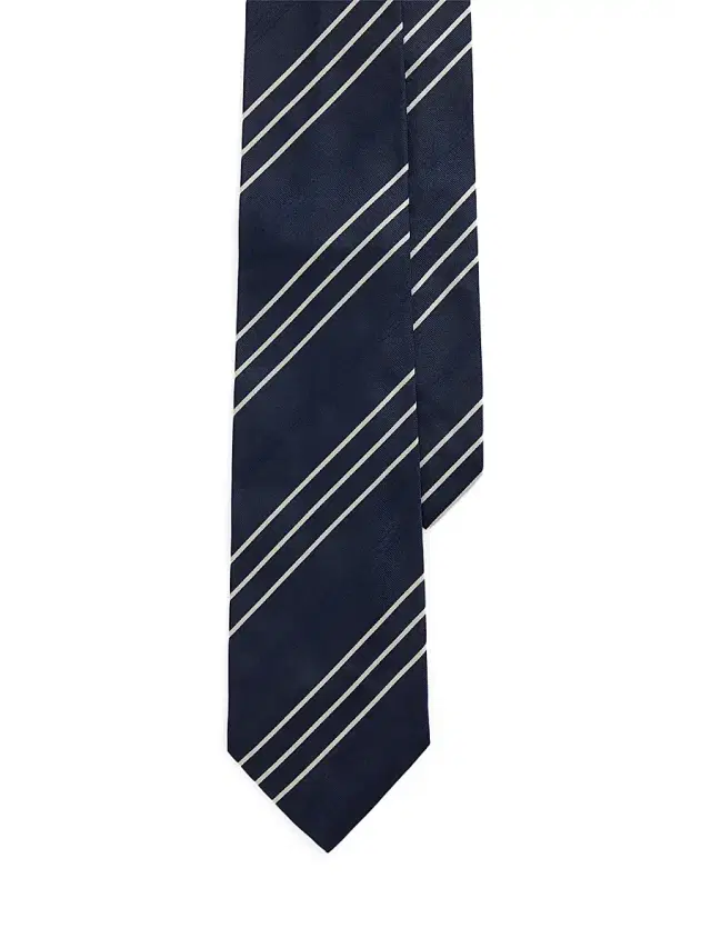 Men's Striped Silk Faille Tie - Navy