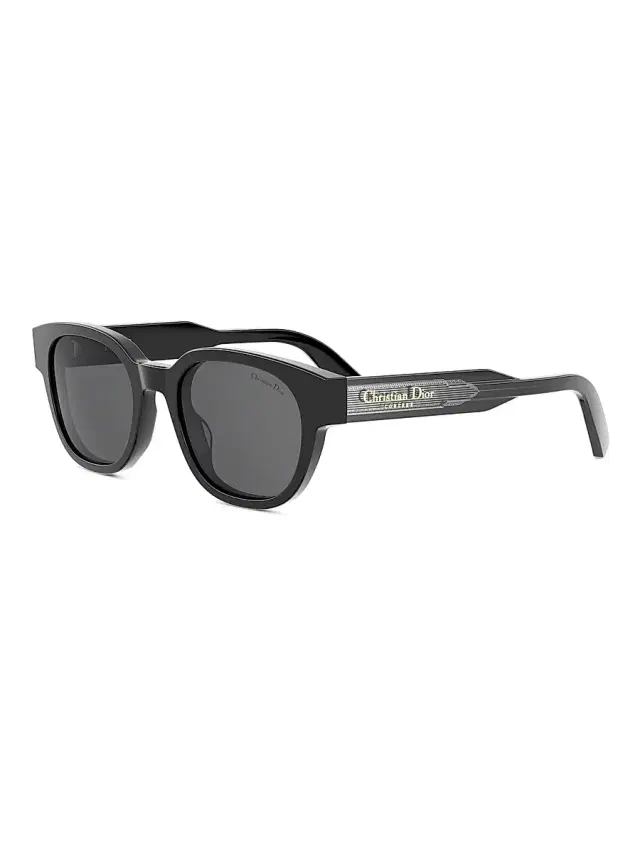 Dior Men's Christian  Label R1I 51MM Round Sunglasses - Shiny Black And Smoke