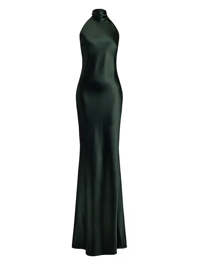 Women's Chilton Stretch-Satin Halterneck Gown - Dark Racing Green