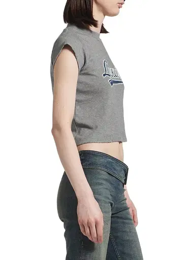 Balenciaga Women's Luxury Script Shrunk T-Shirt - Dark Grey | Thumbnail 4