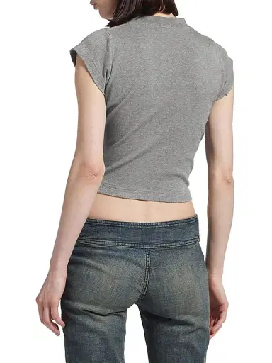 Balenciaga Women's Luxury Script Shrunk T-Shirt - Dark Grey | Thumbnail 5