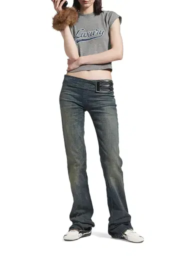 Balenciaga Women's Luxury Script Shrunk T-Shirt - Dark Grey | Thumbnail 6