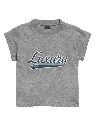 Balenciaga Women's Luxury Script Shrunk T-Shirt - Dark Grey | Thumbnail 1
