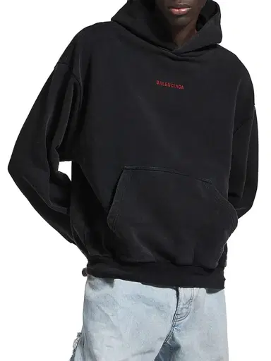 Balenciaga Men's Medium Fit Hoodie - Faded Black - Size XXXS | Thumbnail 3
