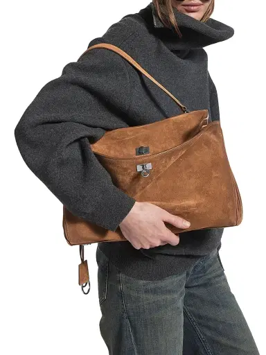 Balenciaga Women's Rodeo Medium Suede Top Handle Bag - Camel | Thumbnail 2