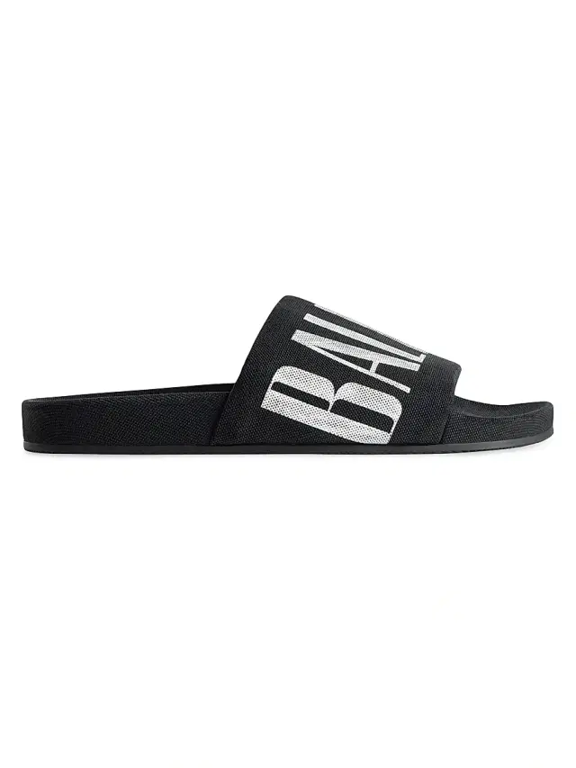Balenciaga Men's Pool Slide Sandals - Black White