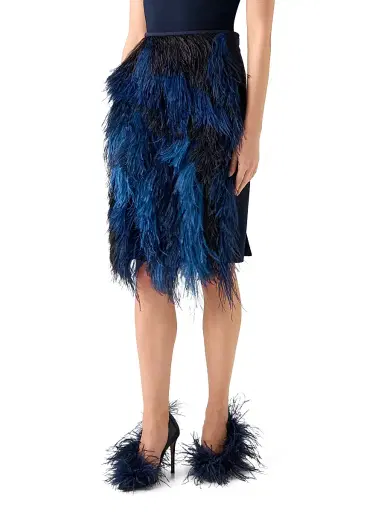 Akris Women's Cyanotype Feather Pencil Skirt | Thumbnail 3