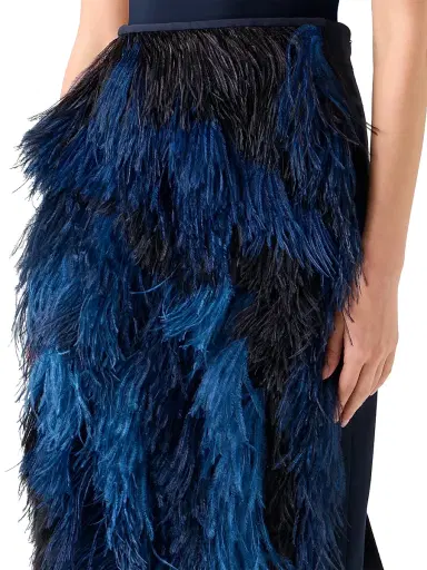 Akris Women's Cyanotype Feather Pencil Skirt | Thumbnail 5
