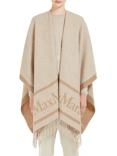 Max Mara Women's Jacquard Wool Poncho - Beige | Thumbnail 2 Max Mara Women's Jacquard Wool Poncho - Beige | Thumbnail 2