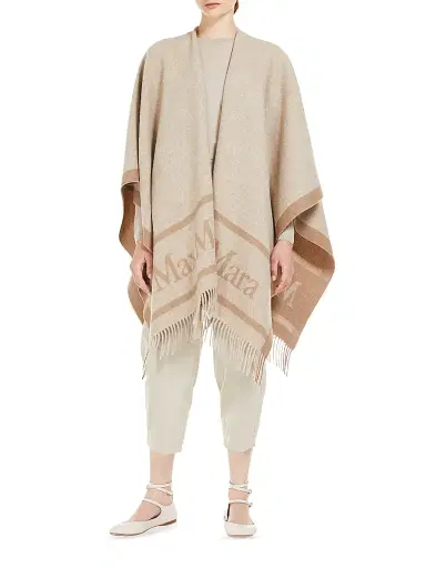 Max Mara Women's Jacquard Wool Poncho - Beige | Thumbnail 4 Max Mara Women's Jacquard Wool Poncho - Beige | Thumbnail 4
