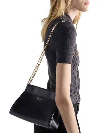 Prada Women's Enchaîné Leather Shoulder Bag - Black | Thumbnail 3 Prada Women's Enchaîné Leather Shoulder Bag - Black | Thumbnail 3