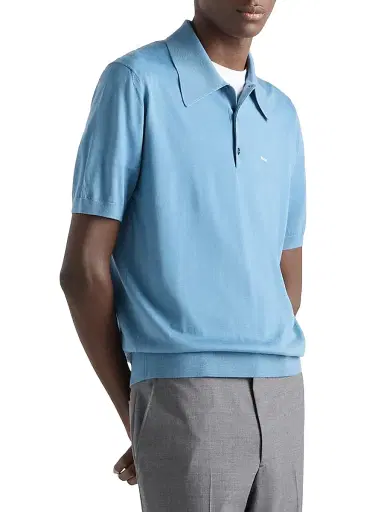 Prada Men's Superfine Wool Polo Shirt - Light Blue - Size 48 | Thumbnail 2