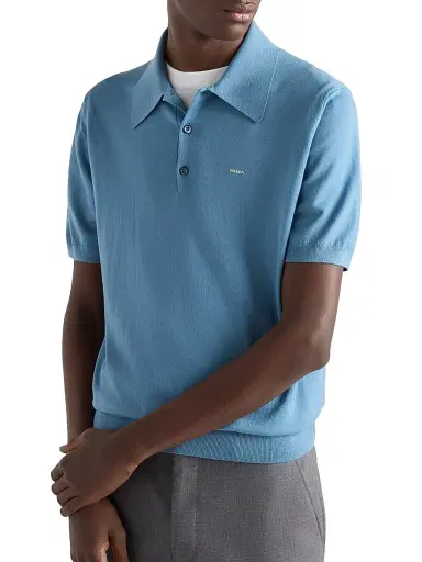 Prada Men's Superfine Wool Polo Shirt - Light Blue - Size 48 | Thumbnail 3