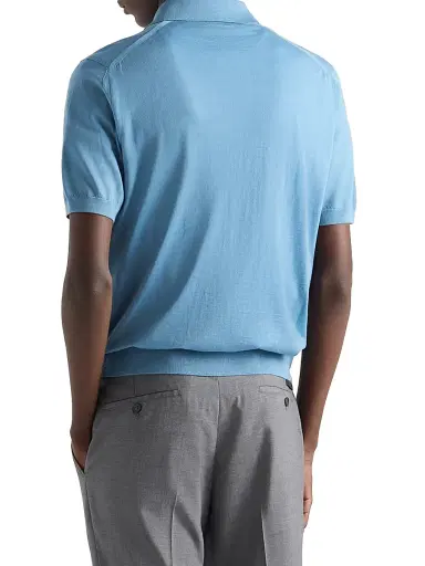 Prada Men's Superfine Wool Polo Shirt - Light Blue - Size 48 | Thumbnail 4