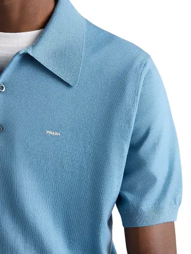 Prada Men's Superfine Wool Polo Shirt - Light Blue - Size 48 | Thumbnail 5