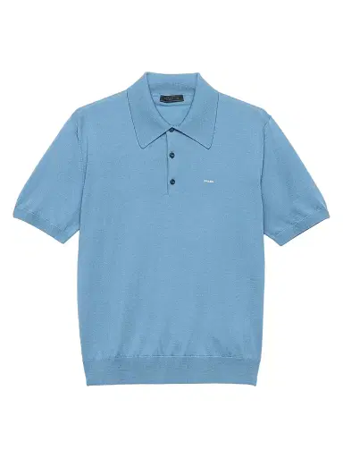 Prada Men's Superfine Wool Polo Shirt - Light Blue - Size 48 | Thumbnail 1