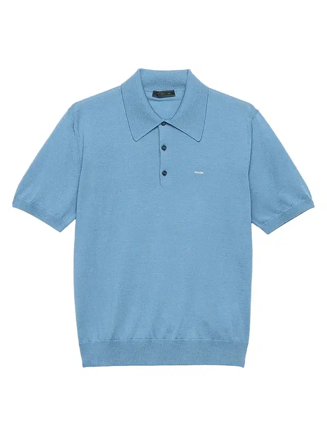 Men's Superfine Wool Polo Shirt - Light Blue