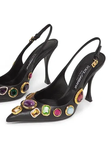 Dolce & Gabbana Women's Crystal-Embellished Leather Slingback Pumps - Black Multicolor | Thumbnail 2 Dolce & Gabbana Women's Crystal-Embellished Leather Slingback Pumps - Black Multicolor | Thumbnail 2