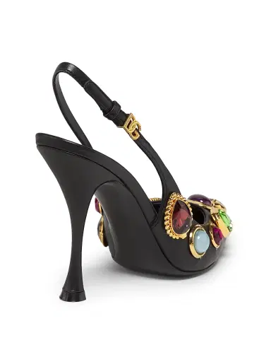 Dolce & Gabbana Women's Crystal-Embellished Leather Slingback Pumps - Black Multicolor | Thumbnail 3 Dolce & Gabbana Women's Crystal-Embellished Leather Slingback Pumps - Black Multicolor | Thumbnail 3