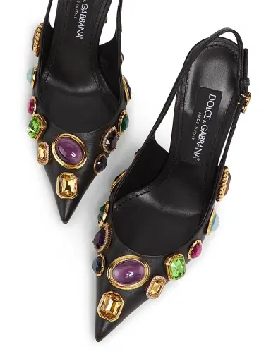 Dolce & Gabbana Women's Crystal-Embellished Leather Slingback Pumps - Black Multicolor | Thumbnail 4 Dolce & Gabbana Women's Crystal-Embellished Leather Slingback Pumps - Black Multicolor | Thumbnail 4