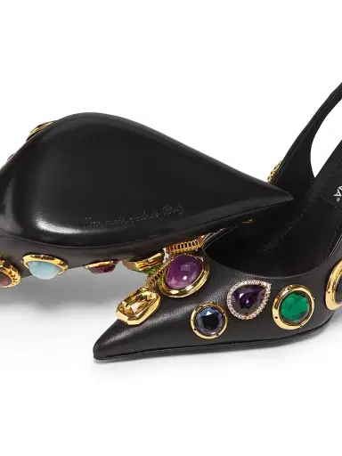 Dolce & Gabbana Women's Crystal-Embellished Leather Slingback Pumps - Black Multicolor | Thumbnail 6 Dolce & Gabbana Women's Crystal-Embellished Leather Slingback Pumps - Black Multicolor | Thumbnail 6