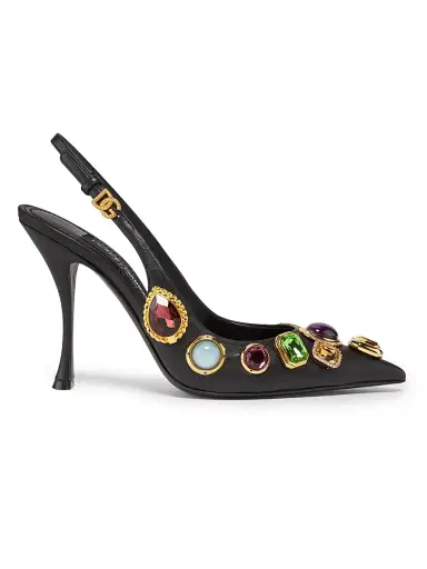 Dolce & Gabbana Women's Crystal-Embellished Leather Slingback Pumps - Black Multicolor | Thumbnail 1 Dolce & Gabbana Women's Crystal-Embellished Leather Slingback Pumps - Black Multicolor | Thumbnail 1
