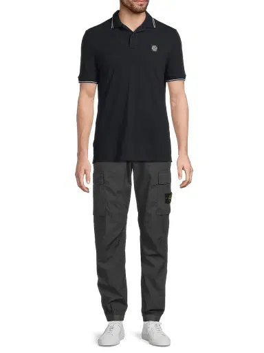 Stone Island Men's Logo Patch Stretch-Cotton Polo Shirt - Navy Blue - Size Small | Thumbnail 2