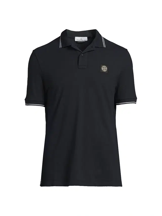 Men's Logo Patch Stretch-Cotton Polo Shirt - Navy Blue