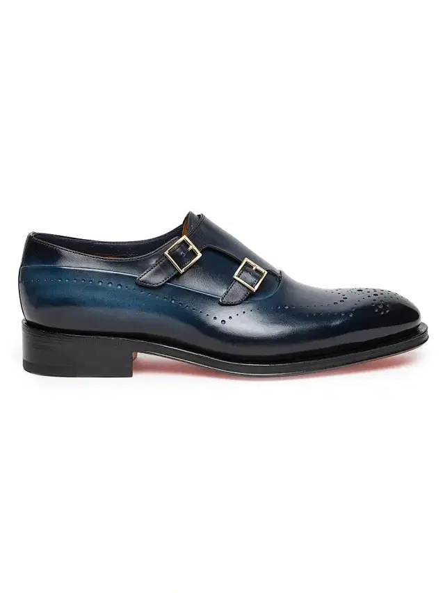 Santoni Men's Carter Monk Strap Leather Brogue Loafers - Light Blue