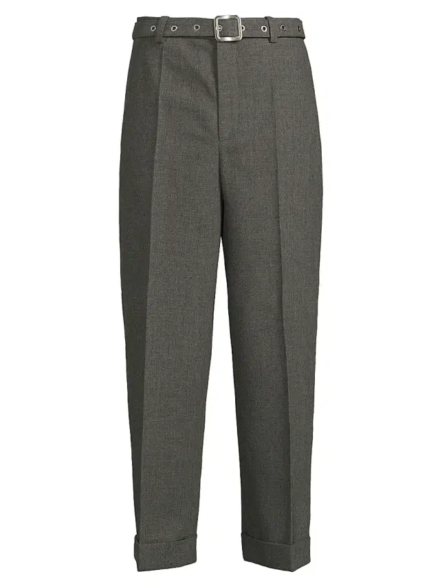 Jil Sander Men's Belted Wool Trousers - Volcanic Glass