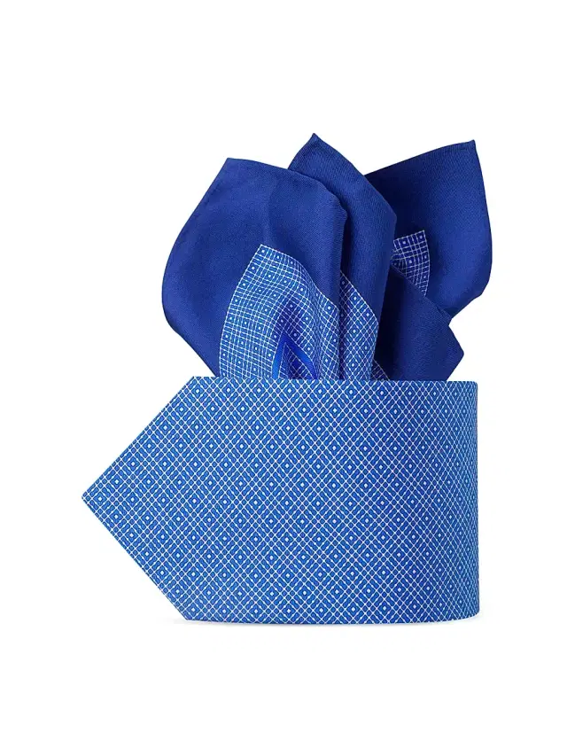 Stefano Ricci Men's Luxury Silk Tie Set - Blue White