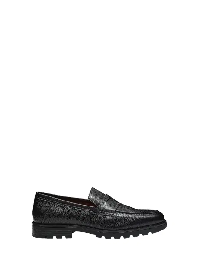 Men's Rock Lug Sole Leather Penny Loafers - Black