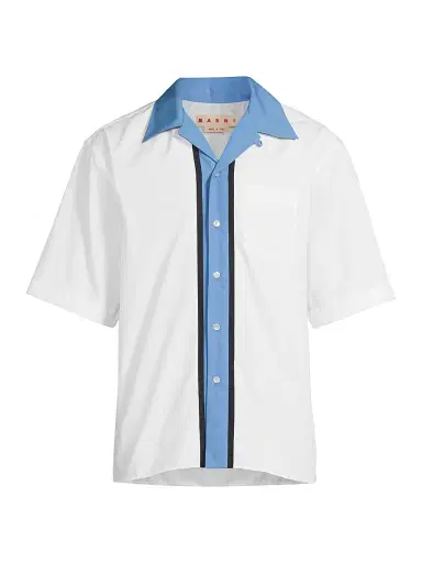 Marni Men's Vertical Stripe Poplin Bowling Shirt - Lily White - Size 46 | Thumbnail 1